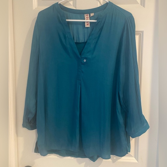 Anthropologie Dolan left coast Large Teal blue green Jillie top mixed media tab - Picture 6 of 13